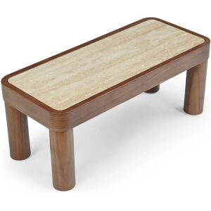 NV GALLERY Table basse KOUMO Table basse Travertin waterproof bois de frene teinte noyer L70 Marron Blanc