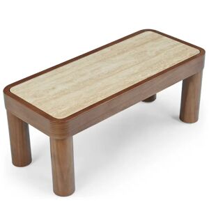 NV GALLERY Table basse KOUMO - Table basse, Travertin waterproof & bois de frêne teinte noyer, L70 Marron / Blanc