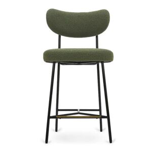 NV GALLERY Tabouret de bar JASPER - Tabouret de bar, Vert kaki boucle & metal noir, H65 Vert / Noir