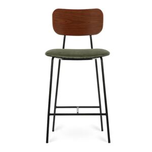 NV GALLERY Tabouret de bar EERO - Tabouret de bar, Velours vert bouteille, bois noyer & metal noir, H68 Vert / Marron / Noir