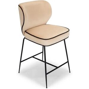 NV GALLERY Tabouret de bar WAYNE - Tabouret de bar, Velours beige & metal noir, H65 Beige / Noir