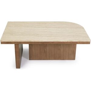 NV GALLERY Table basse HIGHLAND - Table basse, L100, Travertin waterproof & bois de frene teinte noyer