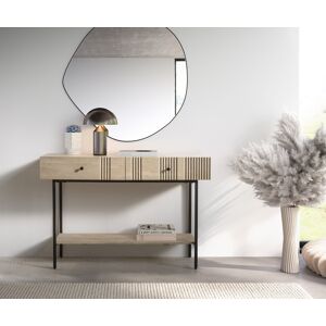 DELIFE Table-console Nenita 120x35 cm Manguier White Wash Metal noir 2 tiroirs