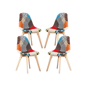 Life Interiors Lot de 4 chaises patchwork Tulipe scandinave - Tissu recouvert de pieds en bois - Multicolore