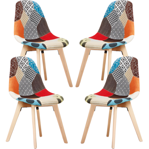 Life Interiors Lot de 4 chaises patchwork Tulipe scandinave - Tissu recouvert de pieds en bois - Multicolore