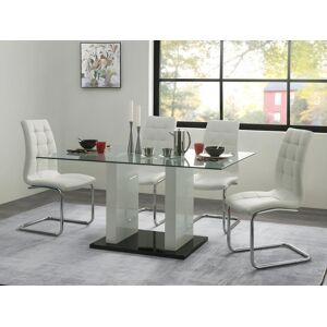 Vente-unique Table à manger SAMIRA - 6 couverts - Verre trempé & MDF laqué blanc - Publicité