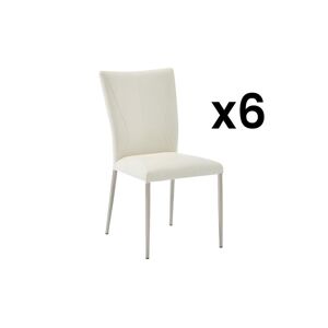 Vente-unique Lot de 6 chaises TALICIA - Simili & acier brossé - Blanc