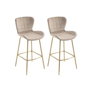 Vente-unique Lot de 2 tabourets en velours et métal - Beige et doré - TANARO II