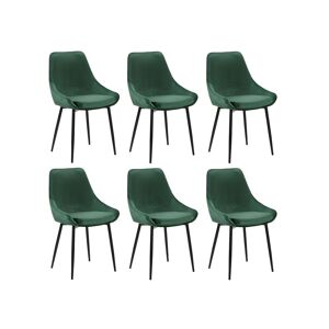 Vente-unique Lot de 6 chaises - Velours et métal noir - Vert - MASURIE