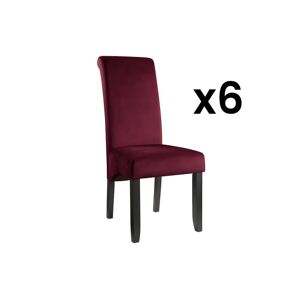 Vente-unique Lot de 6 chaises DELINA - Velours matelasse & pieds bois - Bordeaux