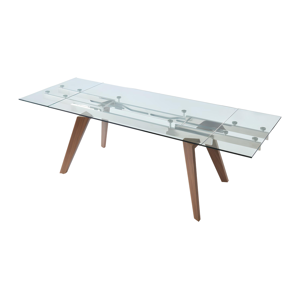 Vente-unique Table à manger extensible ALTAMIRA - 6 à 8 couverts - Verre trempé & Métal effet noyer