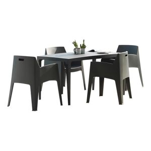 Salle à manger de jardin : Table + 4 fauteuils - Polypropylène - Anthracite - SOROCA