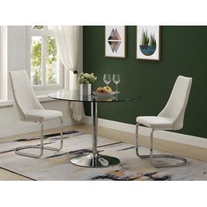 Vente-unique Table a manger ronde NOLAN - 2 couverts - Verre trempe & metal chrome