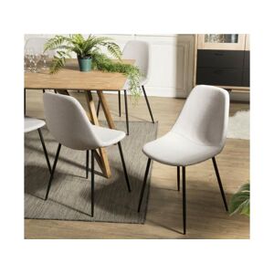 Macabane AUGUSTIN - Lot de 2 chaises tissu blanc écru pieds métal noir