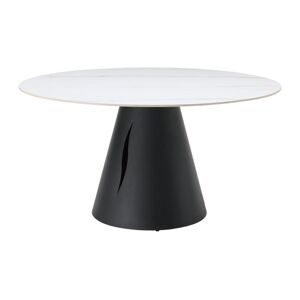 Vente-unique Table a manger ronde 6 couverts en ceramique et metal - Effet marbre blanc et noir - RONUDA