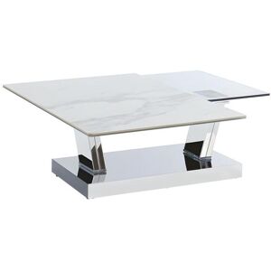 Maison Céphy Table basse avec plateaux pivotants OXANA - Verre trempé, céramique et acier - Transparent et blanc de Maison Céphy