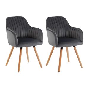 Vente-unique Lot de 2 chaises avec accoudoirs en velours et metal effet bois - Gris - ELEANA