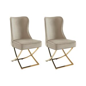 PASCAL MORABITO Lot de 2 chaises en velours et acier inoxydable doré - Beige - MARELANO de Pascal MORABITO
