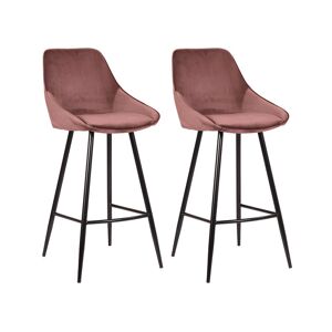 Vente-unique Lot de 2 tabourets de bar - Velours - Rose - MASURIE