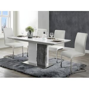 Vente-unique Table à manger extensible - 6 à 8 couverts - MDF - Coloris : Blanc laqué et béton - EREN - Publicité