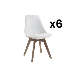 Vente-unique Lot de 6 chaises JODY - Polypropylène Hêtre - Blanc