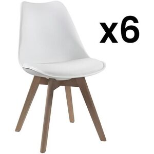 Vente-unique Lot de 6 chaises JODY - Polypropylène Hêtre - Blanc - Publicité