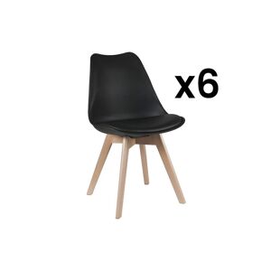 Vente-unique Lot de 6 chaises JODY - Polypropylène et Hêtre - Noir