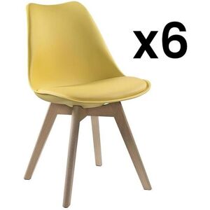 Vente-unique Lot de 6 chaises JODY - Polypropylène et Hêtre - Jaune - Publicité