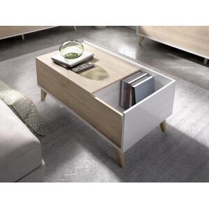 Vente-unique Table basse relevable KOLYMA - 1 niche - Coloris : Chêne & Blanc - Publicité