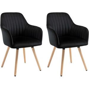 Vente unique Lot de 2 chaises avec accoudoirs en velours et metal effet bois Noir ELEANA