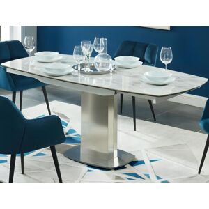 Vente-unique Table à manger extensible TALICIA - 4 à 6 couverts - Céramique et Acier - Effet Marbre