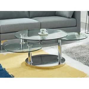 Vente-unique Table basse avec plateaux pivotants WESLEY - Verre trempé et acier