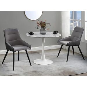 Vente-unique Table a manger ronde MANAGA - 4 couverts - MDF Blanc Effet Marbre