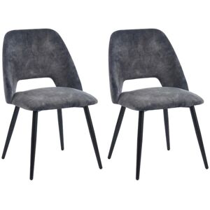 Vente-unique Lot de 2 chaises LIDA - Tissu effet velours et métal - Gris