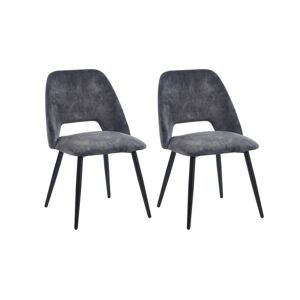 Vente-unique Lot de 2 chaises LIDA - Tissu effet velours et métal - Gris