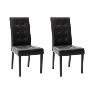 Vente-unique Lot de 2 chaises VILLOSA - Simili Noir & Pieds en bois noir