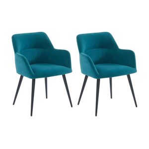 Vente unique Lot de 2 chaises avec accoudoirs en tissu et metal Bleu HEKA