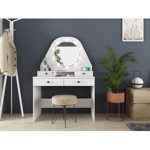 Vente-unique Coiffeuse GABRIELA - Miroir à LEDs et rangements - Blanc - Publicité