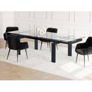 Vente-unique Table a manger extensible LUBANA - Verre trempe & metal - Noir - 8 a 10 couverts