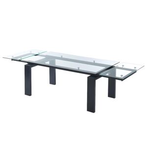 Vente-unique Table à manger extensible LUBANA - Verre trempé & métal - Noir - 8 à 10 couverts