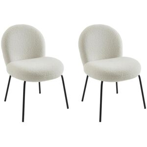 Vente-unique Lot de 2 chaises en tissu bouclette et métal noir - Crème - CURLYN