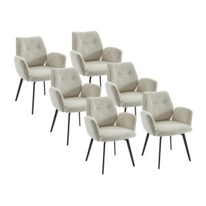 Vente-unique Lot de 6 chaises avec accoudoirs en velours côtelé et métal - Crème - MILBIA