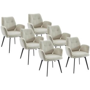 Vente-unique Lot de 6 chaises avec accoudoirs en velours côtele et metal - Creme - MILBIA