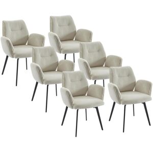 Vente-unique Lot de 6 chaises avec accoudoirs en velours côtelé et métal - Crème - MILBIA