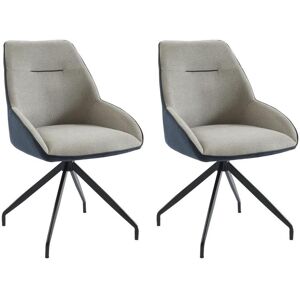 Vente unique Lot de 2 chaises en tissu velours cotele et metal Beige et bleu CHANILA