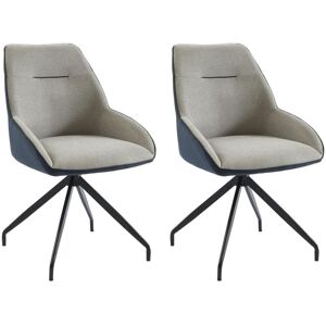 Vente-unique Lot de 2 chaises en tissu, velours côtelé et métal - Beige et bleu - CHANILA