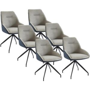 Vente unique Lot de 6 chaises en tissu velours cotele et metal Beige et bleu CHANILA