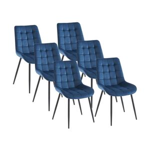 Vente-unique Lot de 6 chaises matelassees - Velours et metal noir - Bleu nuit - OLLUA