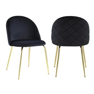 Vente-unique Lot de 2 chaises - Velours et métal doré - Noir - MELBOURNE