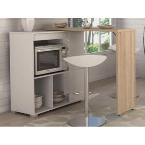 Vente unique Meuble de bar pivotant avec rangements Naturel et blanc SATURNE